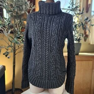 Duluth Trading Co Wool Blend Grey Cable Knit Turtleneck Sweater